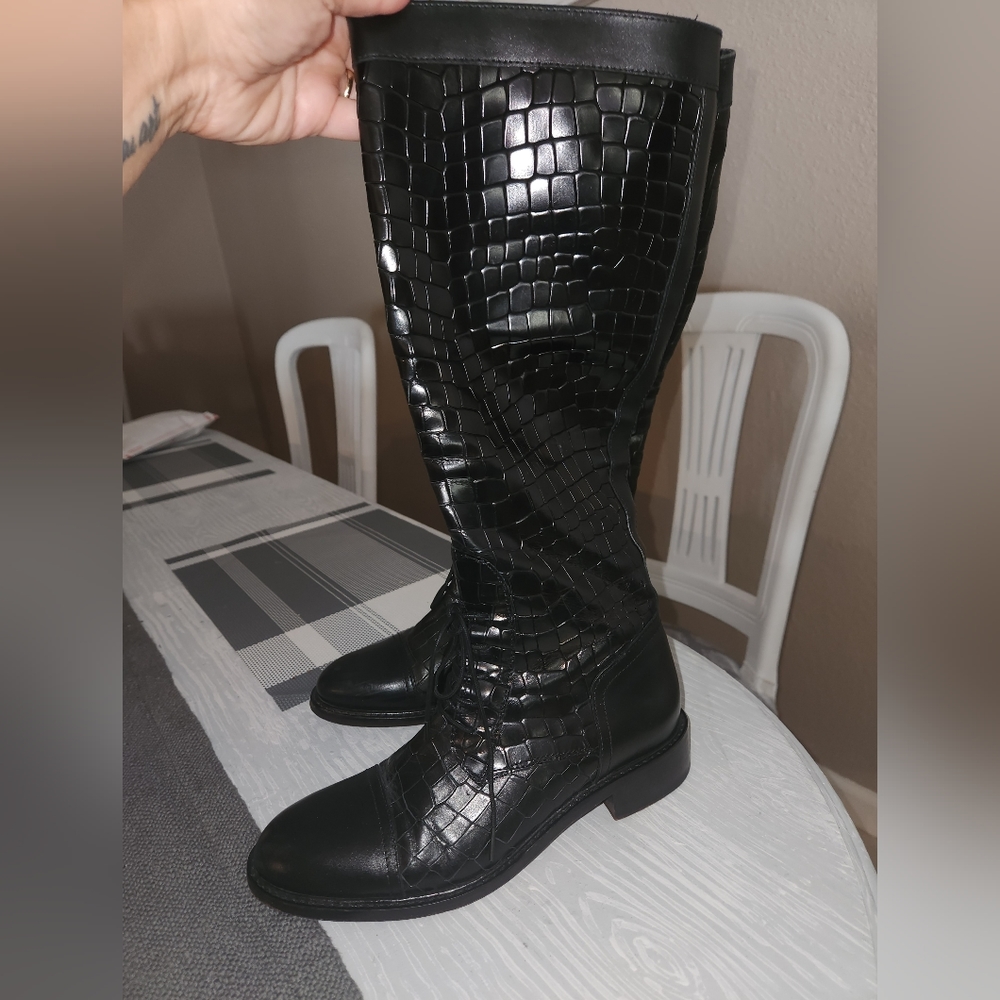 Womens size 7 Johnson & Murphy Leather black vero cuoio boots